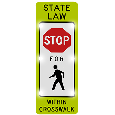 Solar Powered Flashing LED State Law Stop for Pedestrian Crosswalk Sign